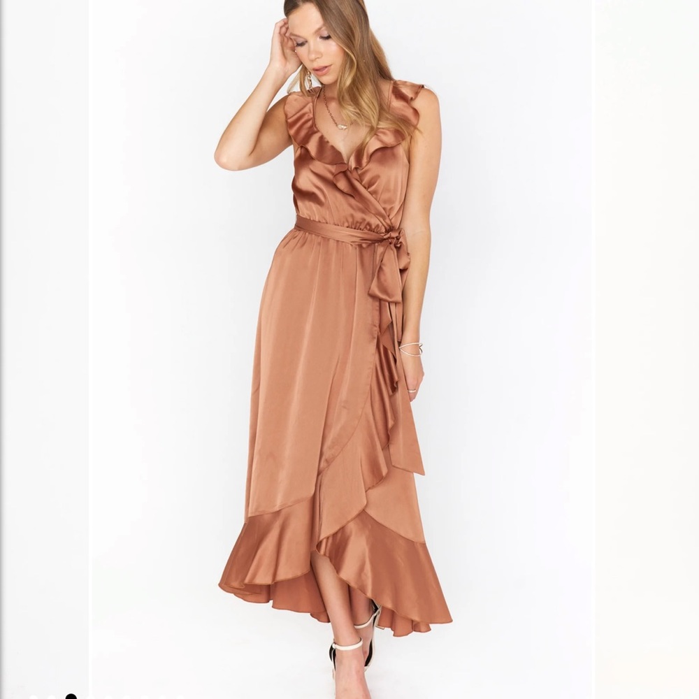 Show Me Your MuMu Samantha Wrap Ruffle Dress in Copper